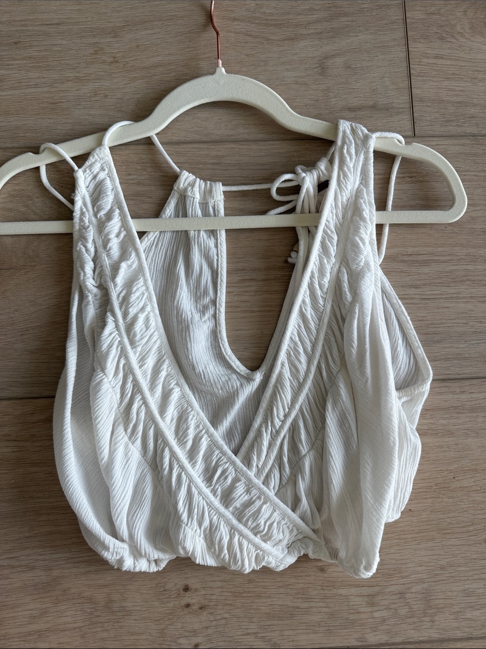 Free People | Cream Crinkle Wrap Tank Top SZ S - Picture 3 of 4